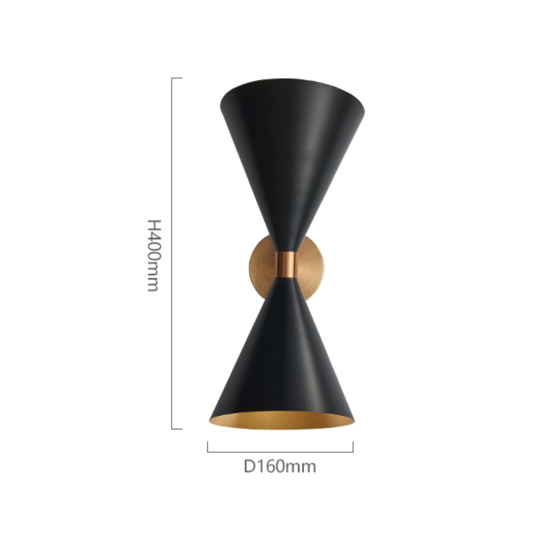 Designer wall light double cone black and gold model - vue 5 sur 5