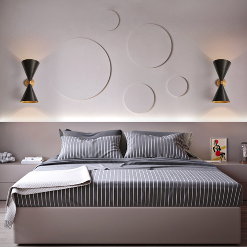 Designer wall light double cone black and gold model - vue 2 sur 5