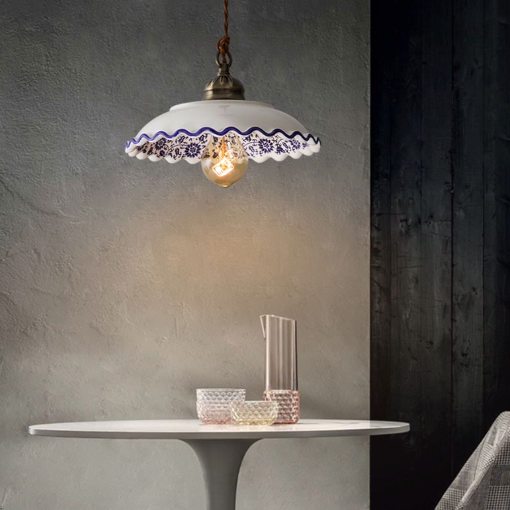 Modern LED pendant light with white ceramic shade Riya - vue 4 sur 7