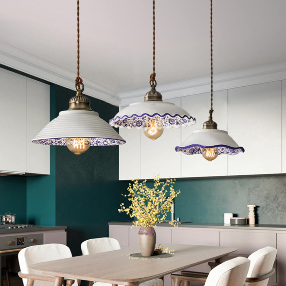 Modern LED pendant light with white ceramic shade Riya - vue 3 sur 7
