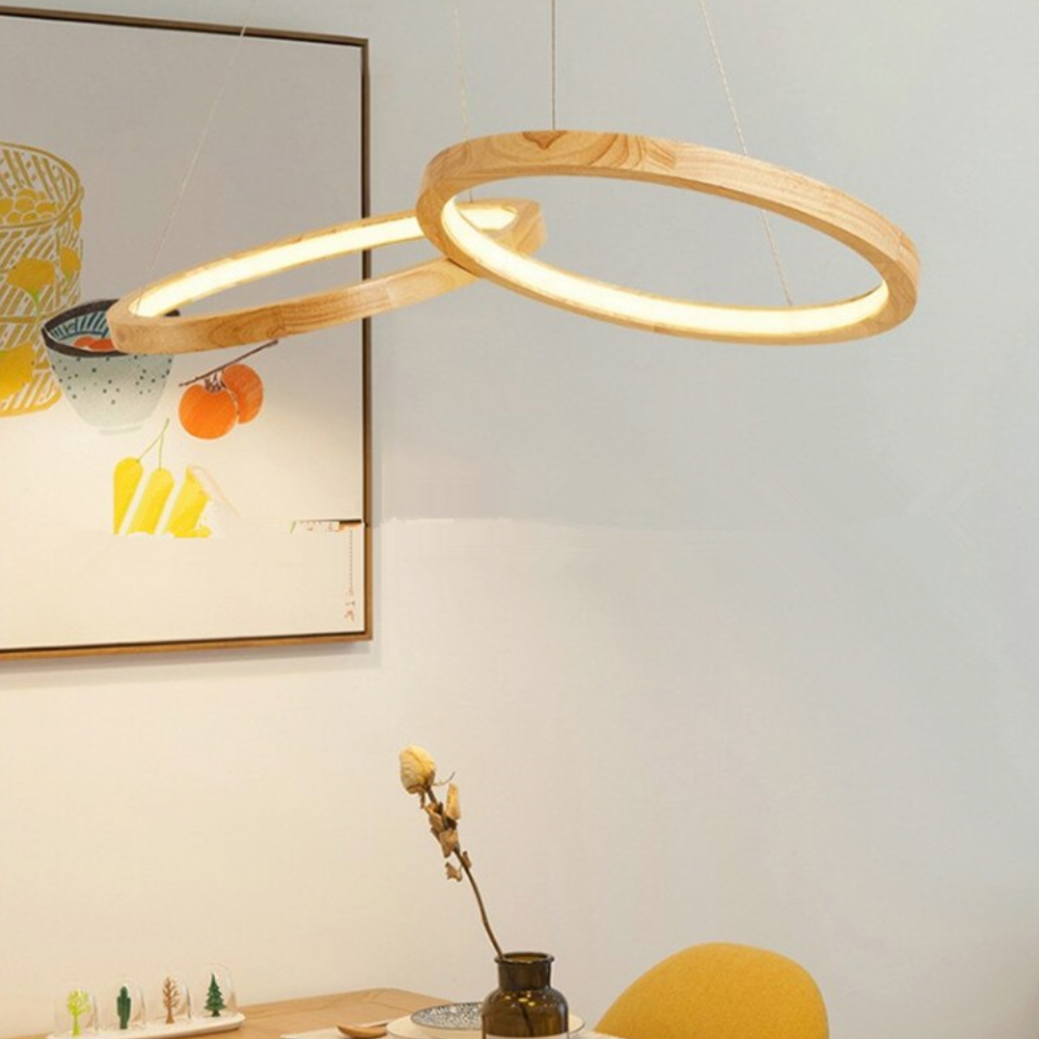 Botimi circular wooden LED chandelier - vue 2 sur 3
