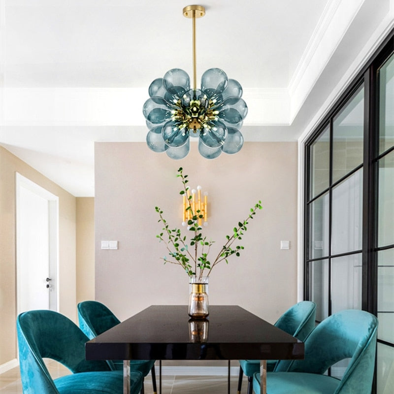 Modern chandelier with multiple glass Beans globes - vue 3 sur 8