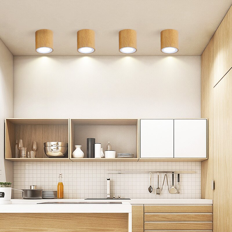 Rogely circular Scandinavian wooden LED spotlight
