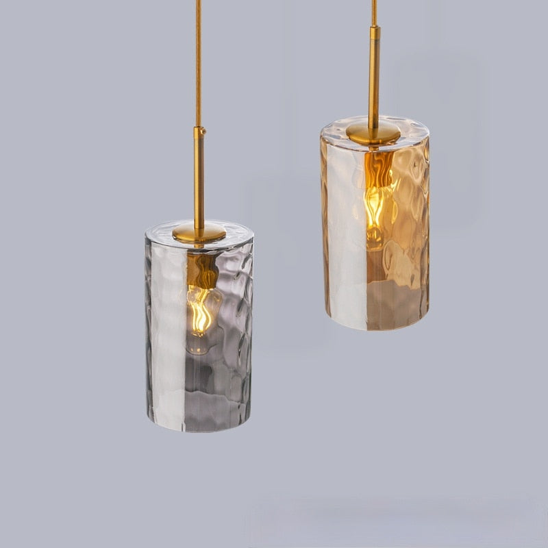 Pendant light with cylindrical glass shade raven