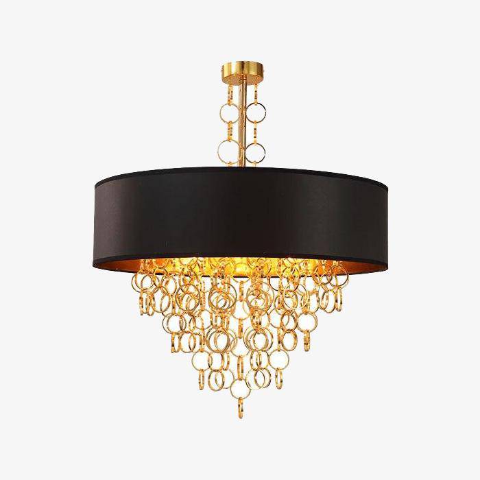 Modern chandelier with round black shade and gold details