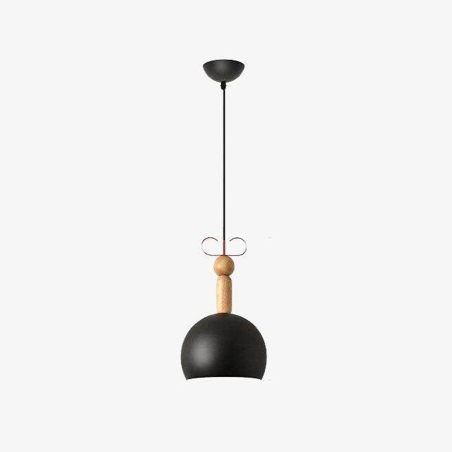 Modern pendant light with coloured shade and wooden rod