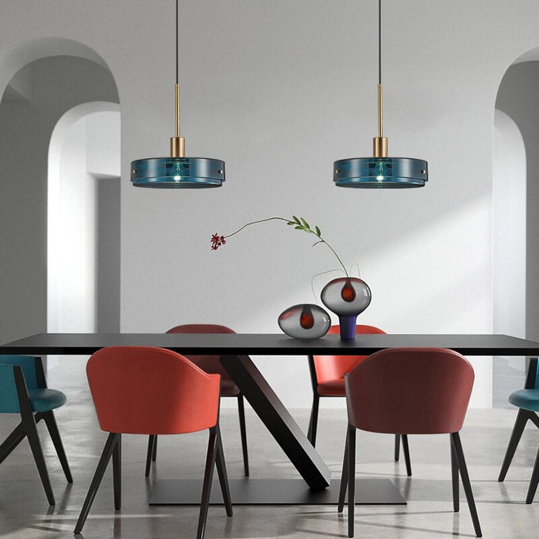 Curved blue glass designer pendant light Harpais