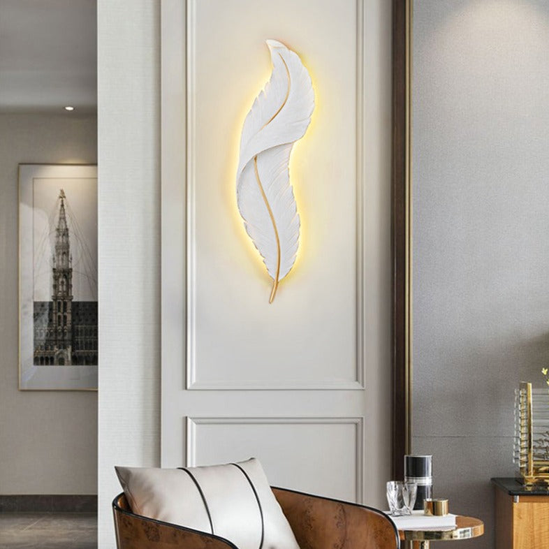 Modern white feather LED wall light Kauai - vue 8 sur 11