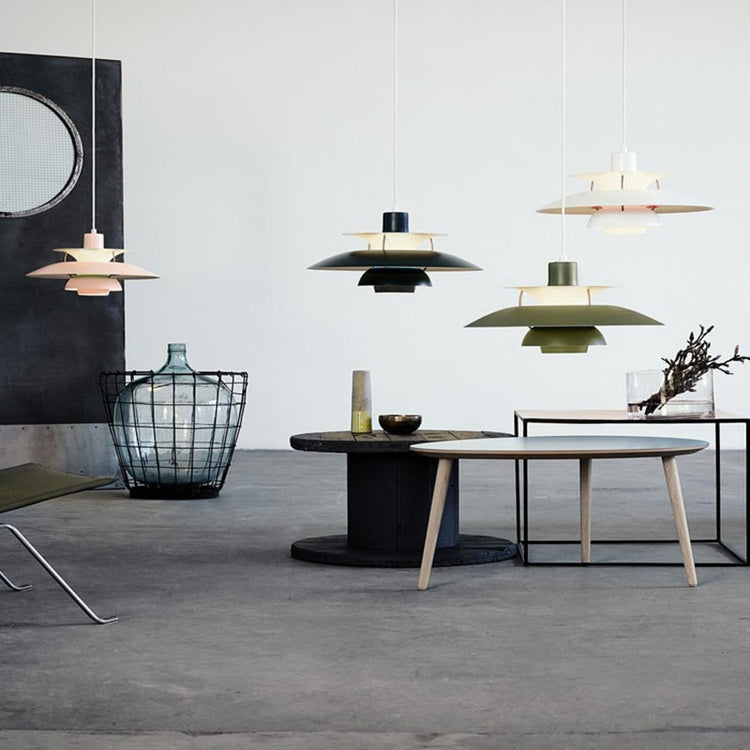 Modern LED pendant light with multiple Coen metal shades