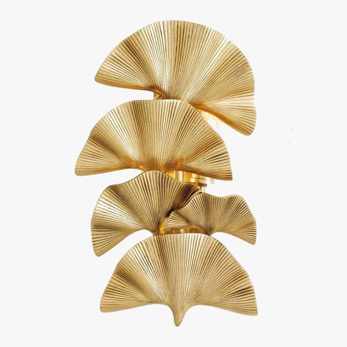 Modern LED wall light with multiple curved golden fans