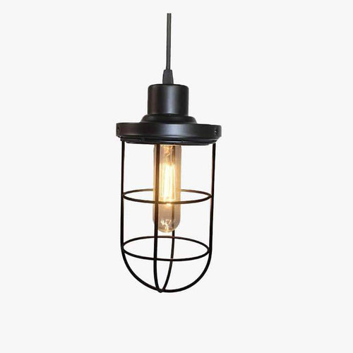 Retro LED pendant light with industrial metal cage - vue 2 sur 5