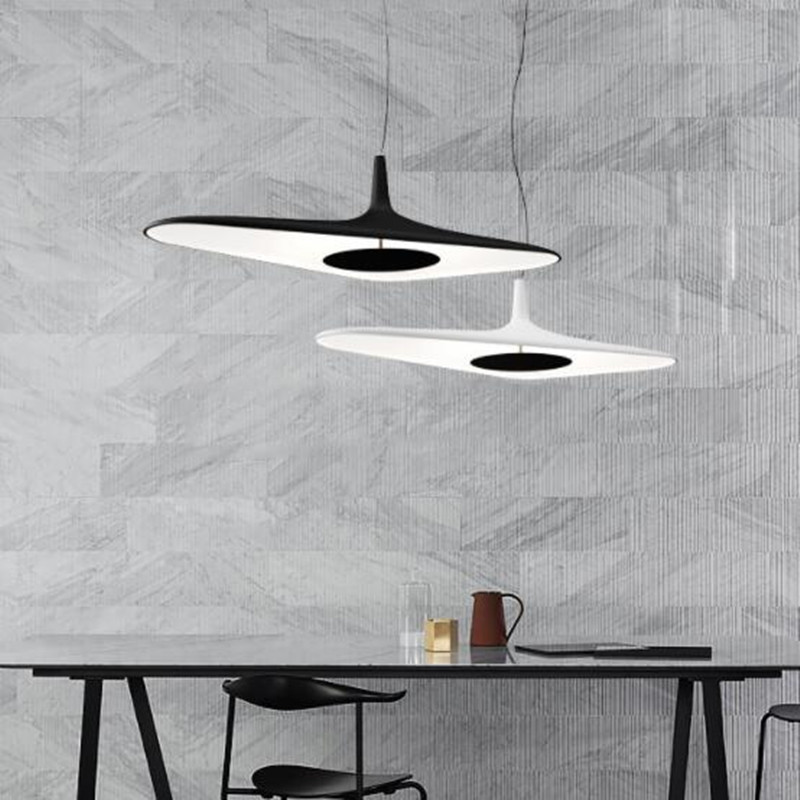 Minimalist designer pendant light with asymmetric Poe shape
