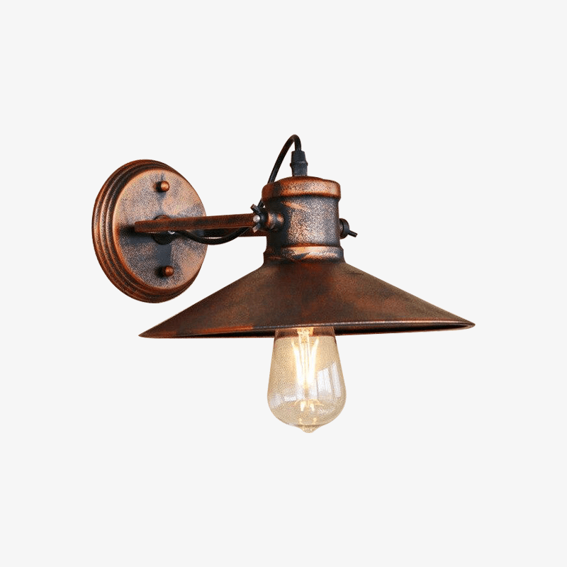 Retro LED wall lamp with elongated copper cone shade