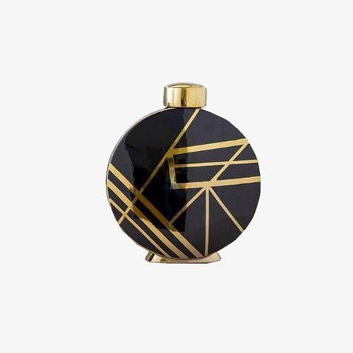 Black designer vase with abstract golden geometric patterns Luxury - vue 2 sur 9
