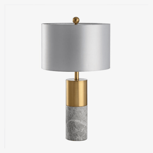 Designer golden LED table lamp in marble and gray lampshade - vue 2 sur 10