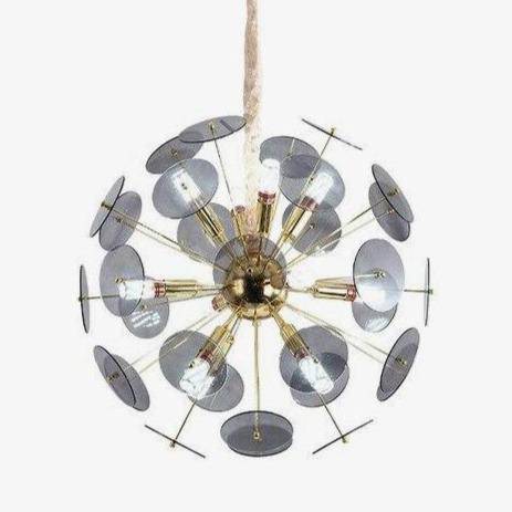 Gold designer chandelier with smoked flat round plates luxury - vue 2 sur 8