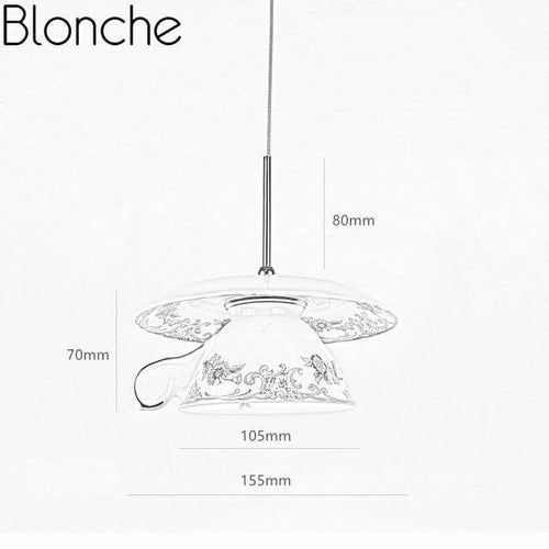 LED ceramic cup pendant light with flower details