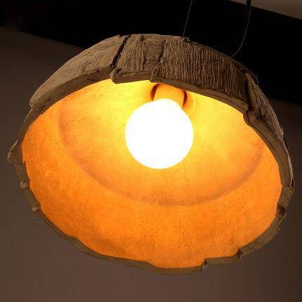 Retro LED pendant light with bark effect shade - vue 4 sur 6
