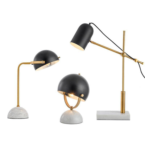 Design LED marble table lamp with rounded black shade - vue 5 sur 8