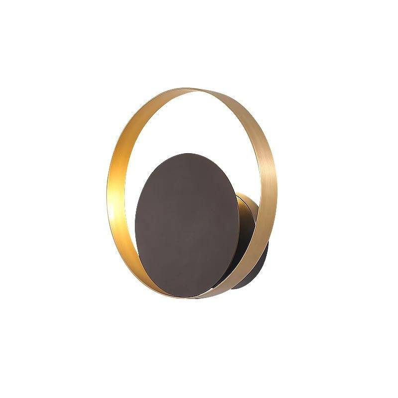 Designer round LED wall light with elegant gold and black circles