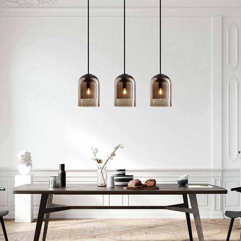 Design pendant light with rounded smoked glass tube - vue 2 sur 9