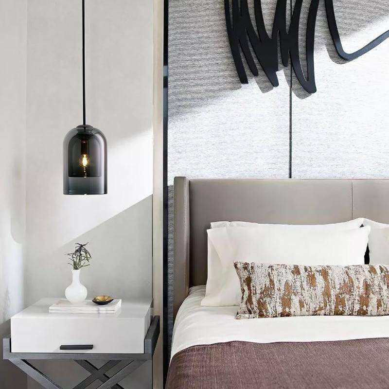 Design pendant light with rounded smoked glass tube - vue 6 sur 9