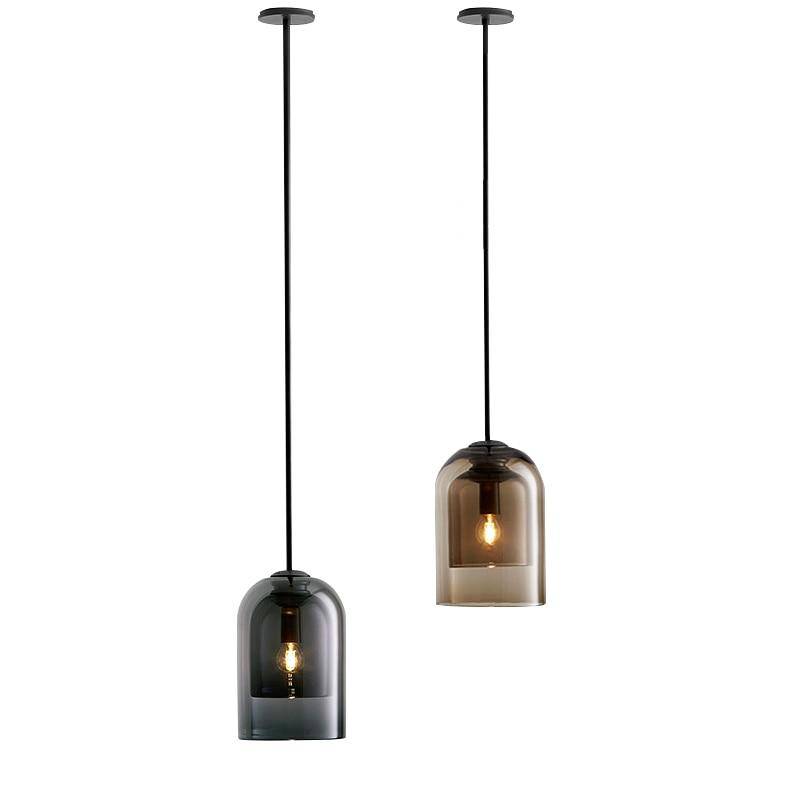 Design pendant light with rounded smoked glass tube - vue 9 sur 9