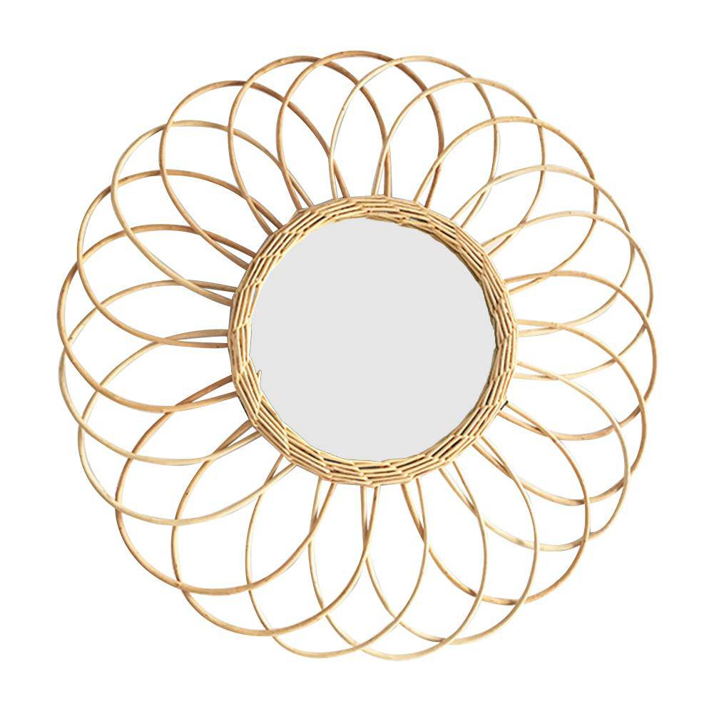 Round rattan wall mirror in the shape of a Macrame rosette - vue 4 sur 6