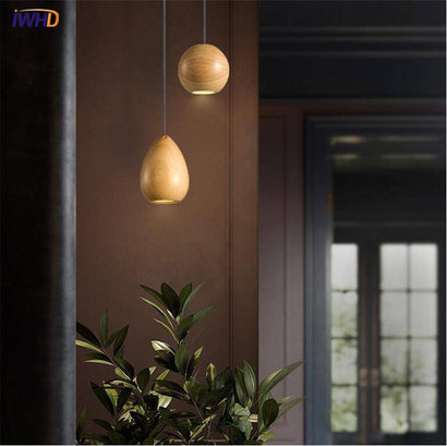 Vintage wooden ball LED pendant light