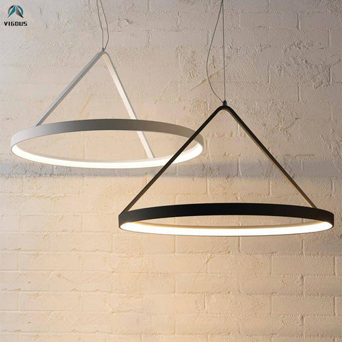 Modern round metal LED pendant light - vue 3 sur 5
