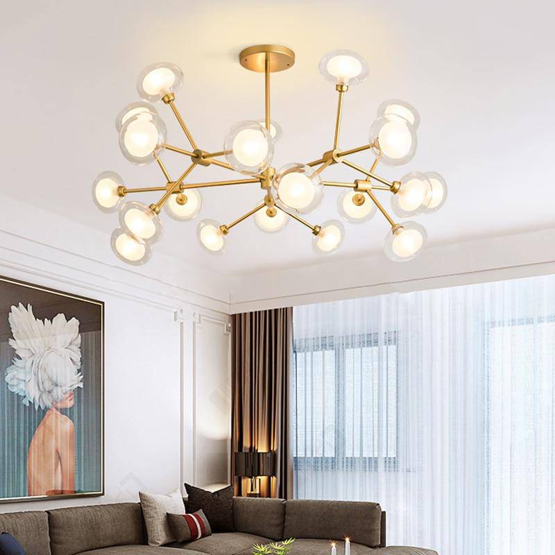 LED chandelier with branch design and glass lamps - vue 5 sur 5