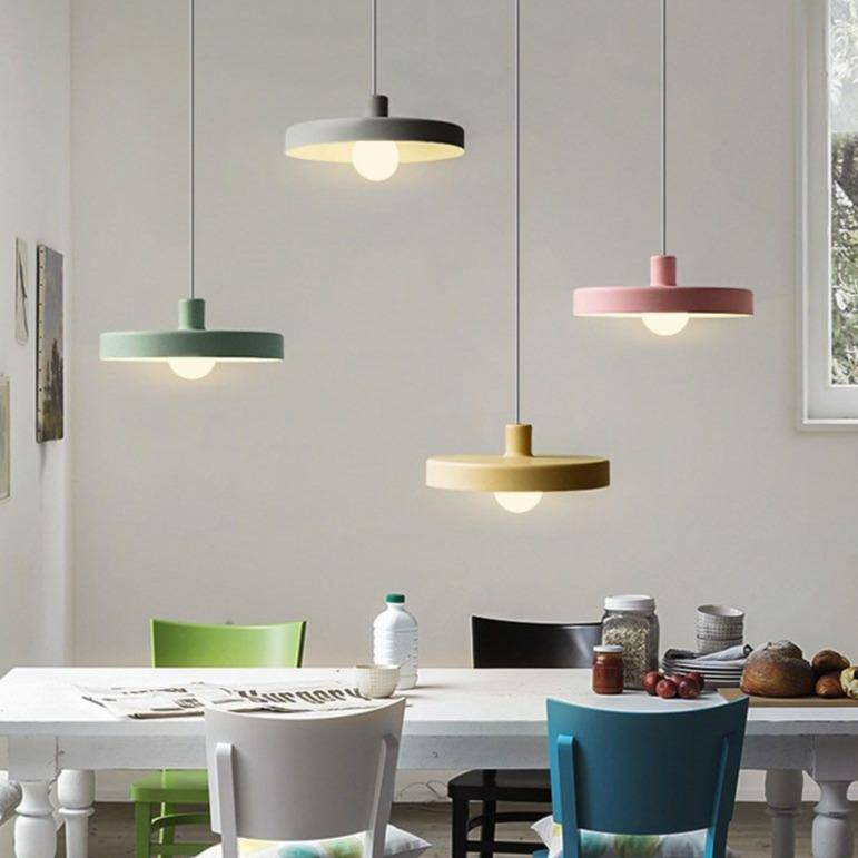 Flat design metal LED pendant light in coloured loft style - vue 3 sur 9