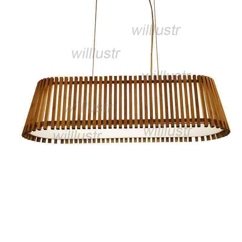 Long LED chandelier with bamboo bars - vue 4 sur 6