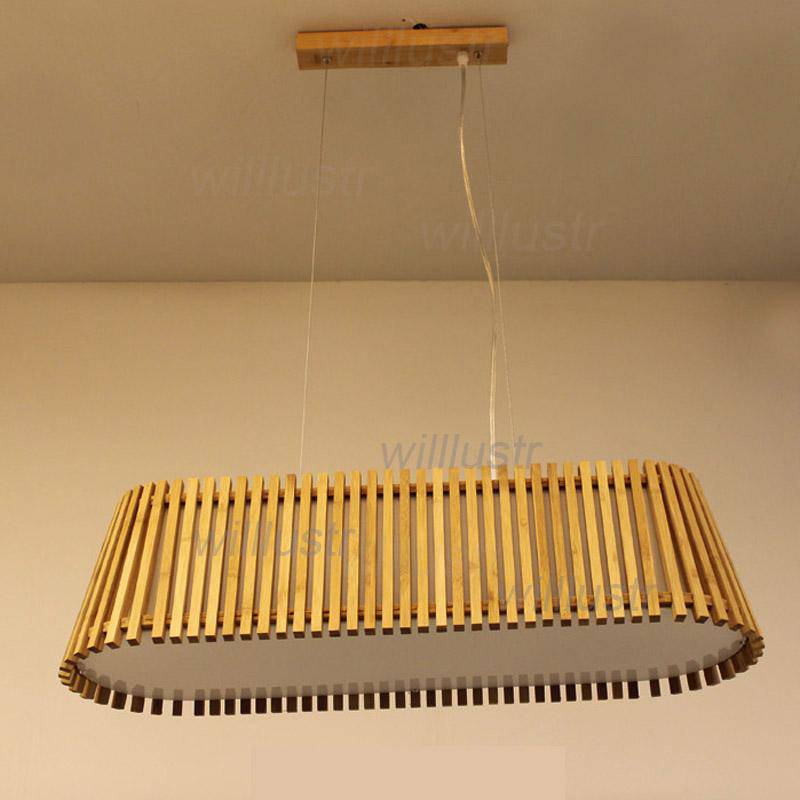 Long LED chandelier with bamboo bars - vue 3 sur 6