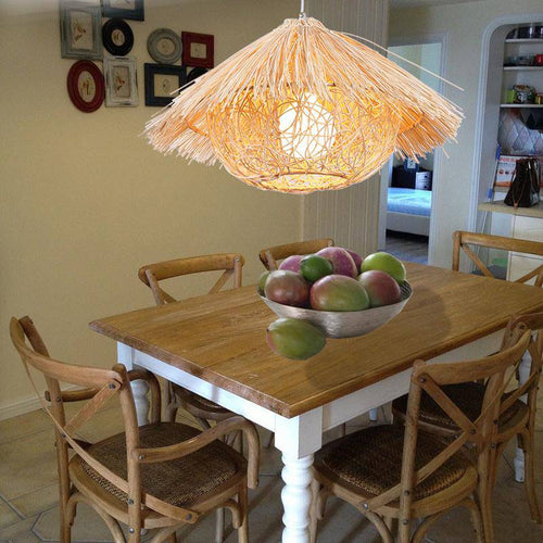 Conical bamboo pendant light straw style - vue 4 sur 4