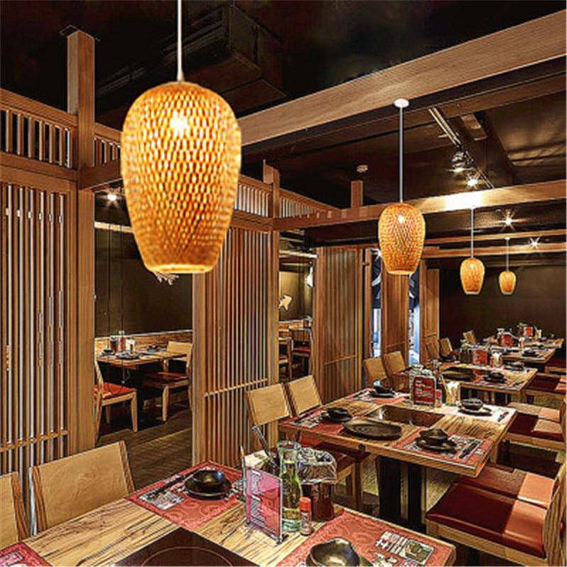 Round bamboo rattan designer pendant light - vue 7 sur 10