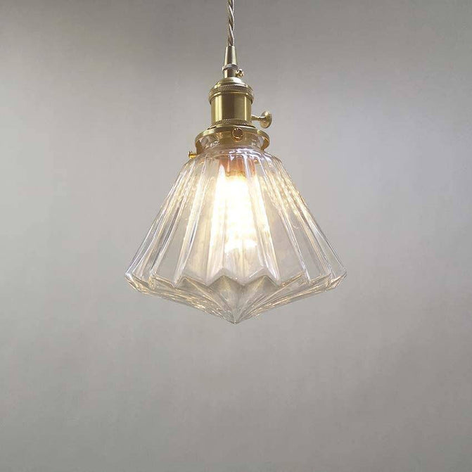 Vintage glass pendant light with brass gold holder