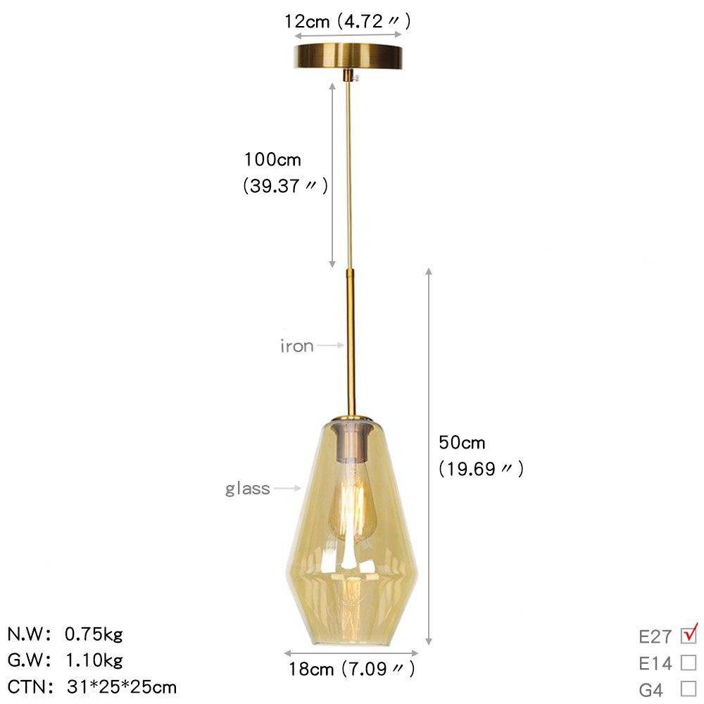 Designer LED pendant light with glass Edison-style shade - vue 3 sur 4