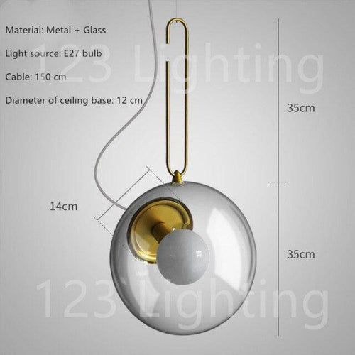 Glass and metal globe LED pendant light - vue 4 sur 6