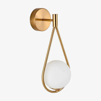 Gold LED designer wall light with white globe sconce