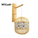 Vintage Japanese-style hanging bamboo wall light