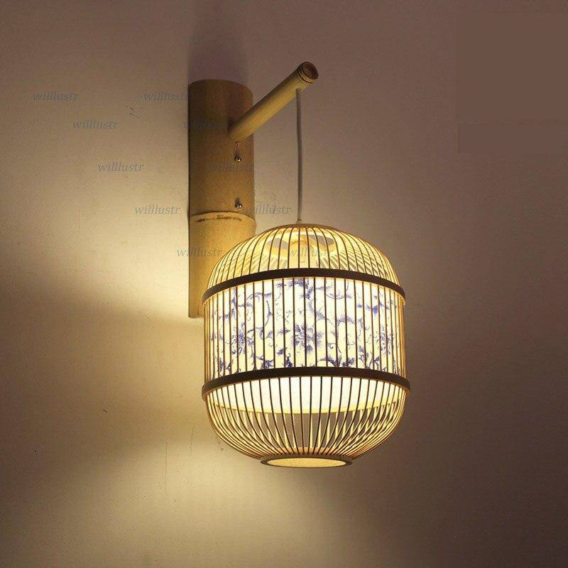 Vintage Japanese-style hanging bamboo wall light