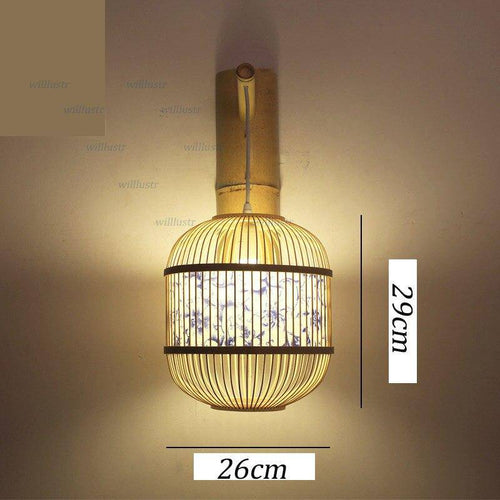 Vintage Japanese-style hanging bamboo wall light - vue 4 sur 5