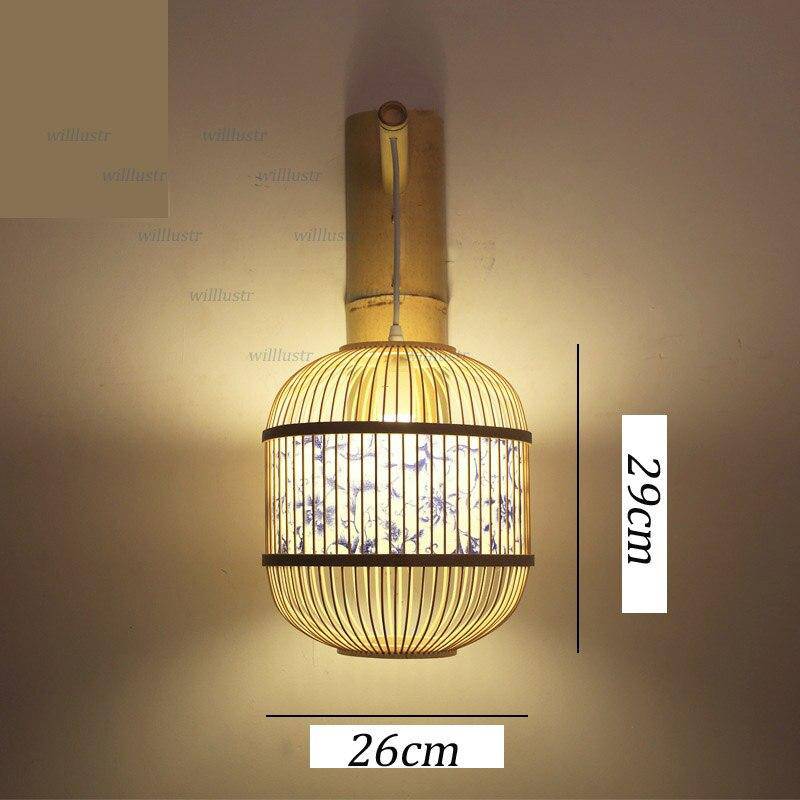Vintage Japanese-style hanging bamboo wall light - vue 4 sur 5