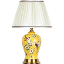 Led table lamp in ceramic with flowers and white lampshade, Japanese style