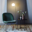 Modern designer chandelier with glass globe and support rod