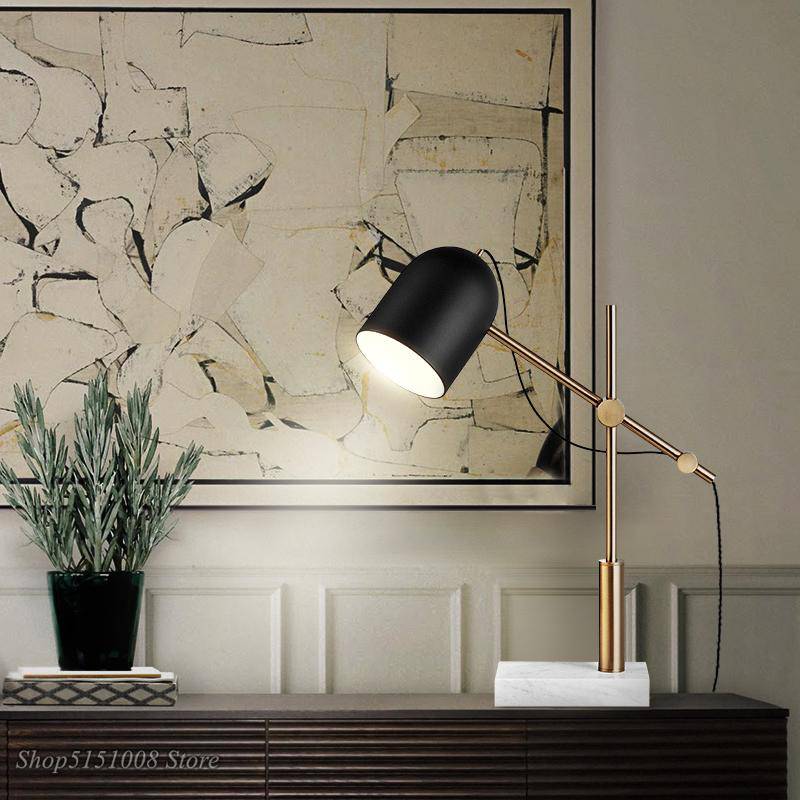 Design LED marble table lamp with rounded black shade - vue 2 sur 8