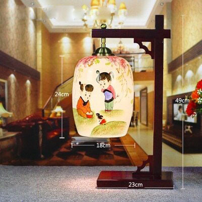 Chinese style wooden swing arm desk or bedside lamp - vue 9 sur 12