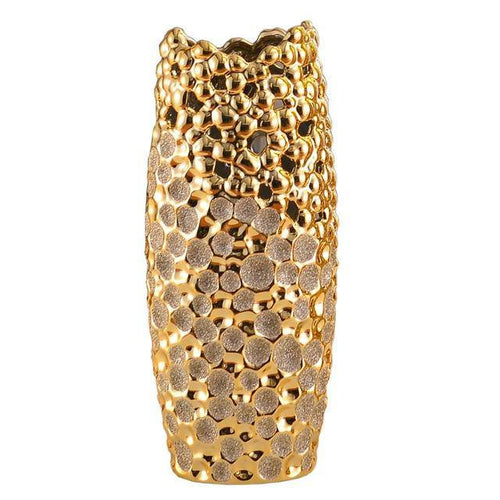 Festival long design vase in golden ceramic - vue 4 sur 4