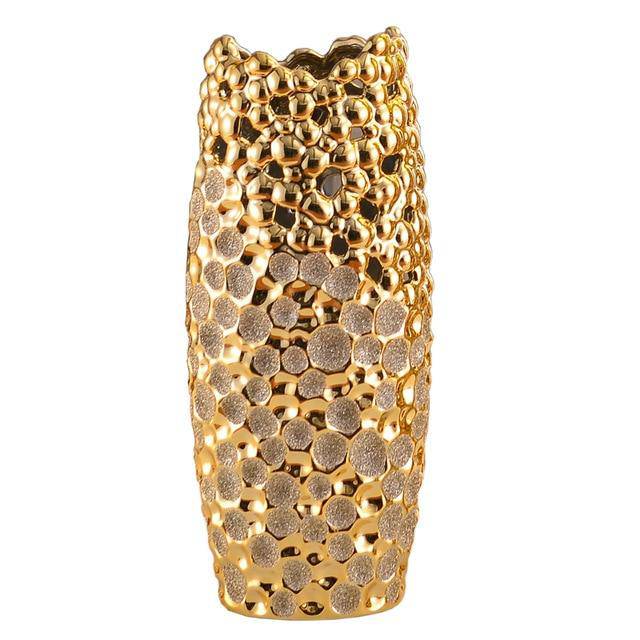 Festival long design vase in golden ceramic - vue 4 sur 4